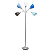 Simple Designs 67" Multi Head Medusa 5 Light Adjustable Gooseneck Silver Floor Lamp with Blue, White, Gray Shades LF2006-SBG